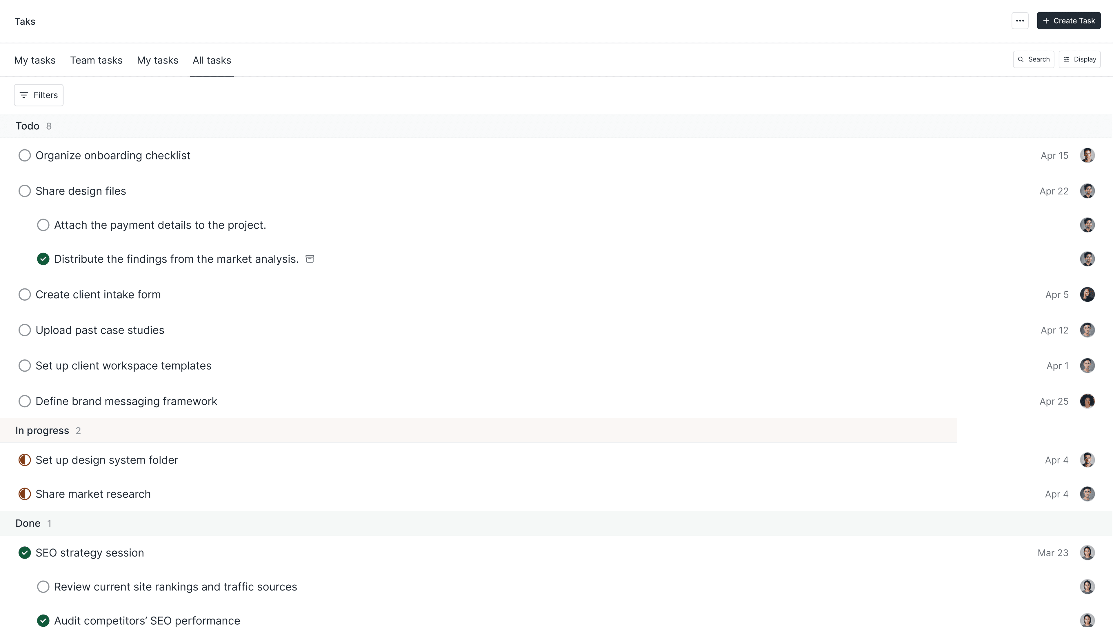 Tasks screenshot